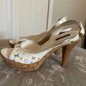 Louis Vuitton white multicolor sling back heel